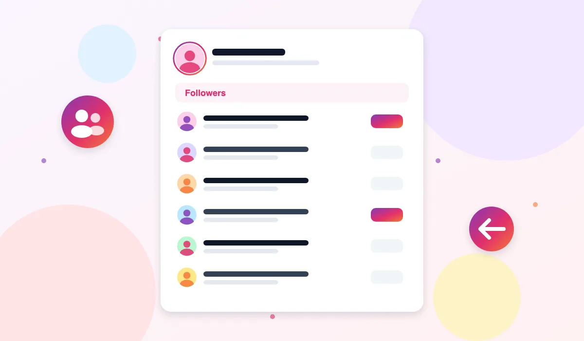 Illustration of an Instagram followers list with profile pictures, names and usernames