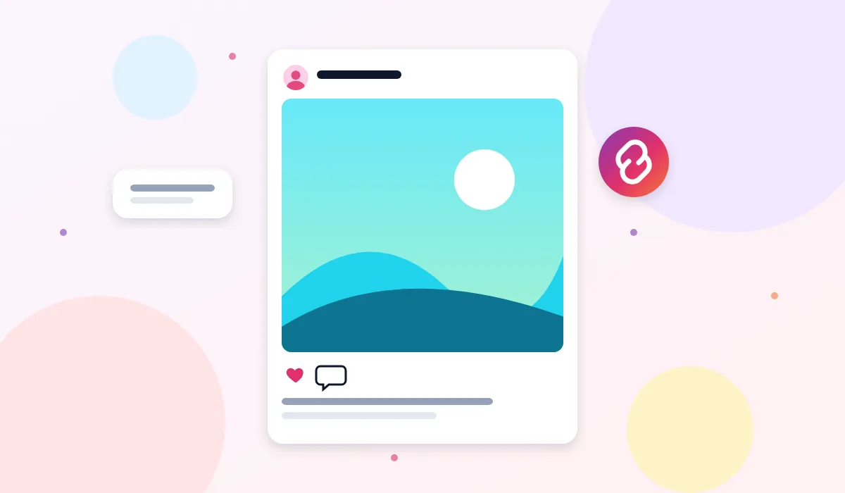 Illustration of an Instagram post opened by link, with full image, likes, comments and caption
