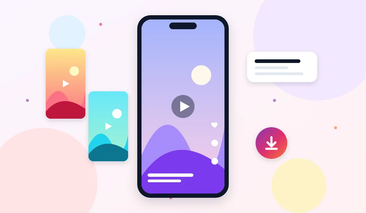 Illustration of an Instagram Reel playing on a phone with a download button