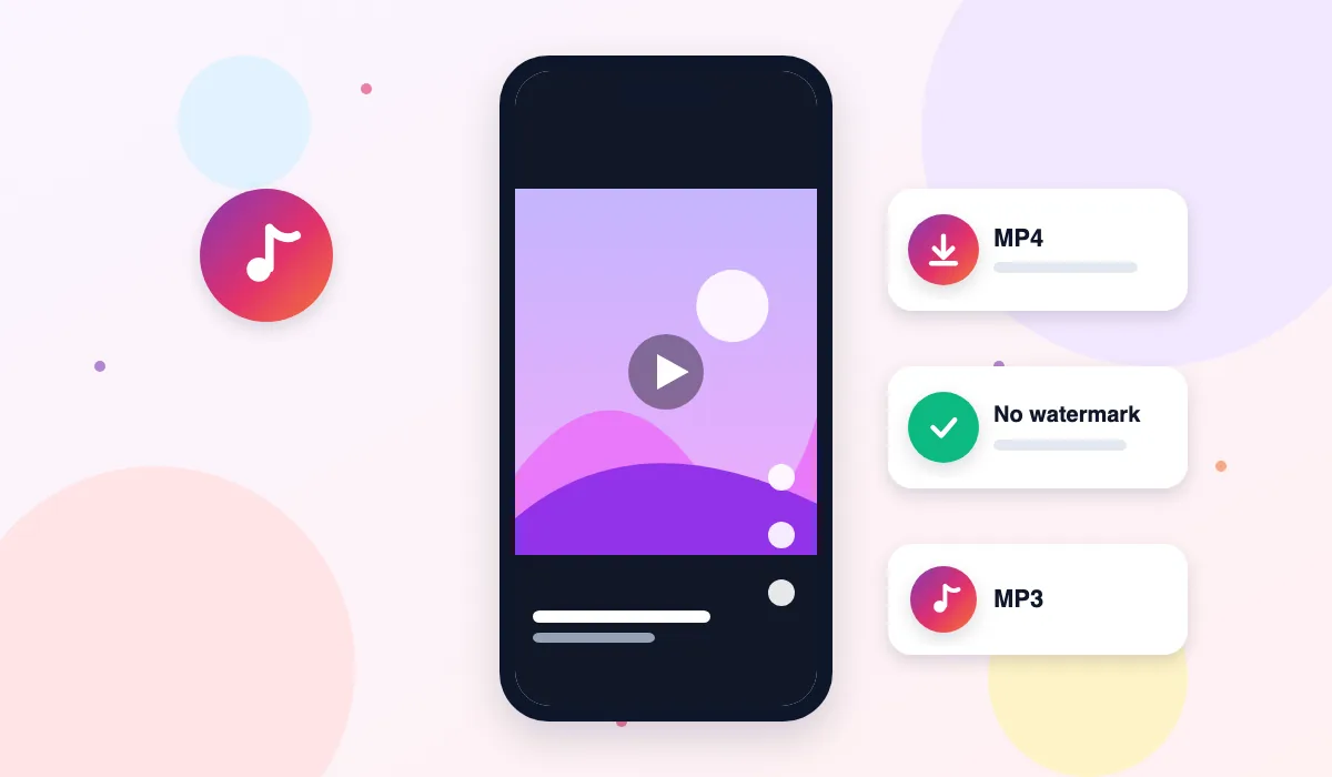 Illustration of a TikTok video downloaded as MP4 without watermark, plus MP3 audio
